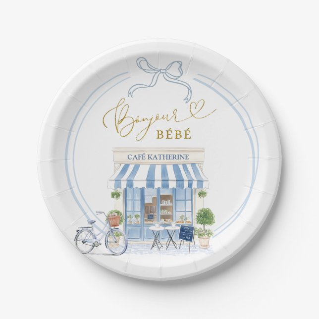 Parisian Cafe Boy Baby Shower Paper Plates (Front)