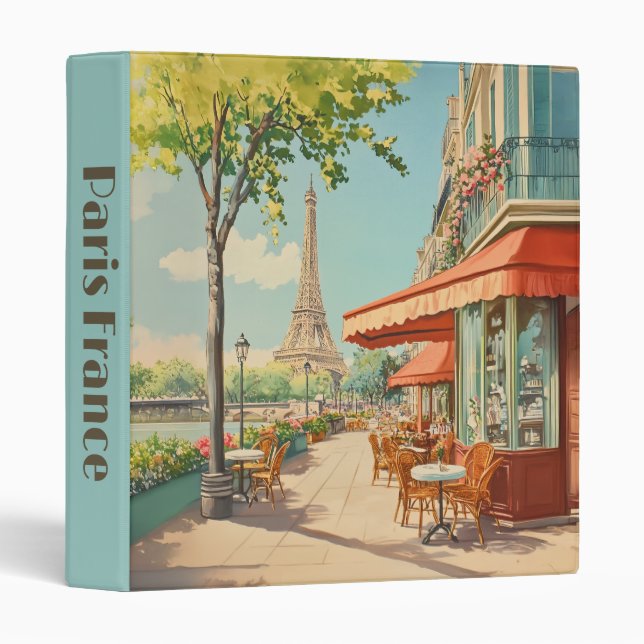 Parisian Café with Eiffel View 3 Ring Binder (Front/Spine)