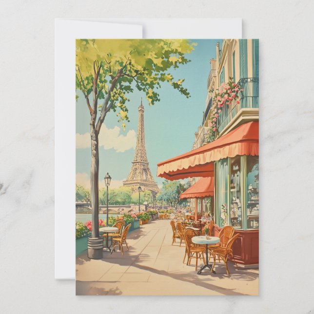 Parisian Café with Eiffel View Card (Front)
