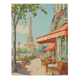 Parisian Café with Eiffel View Faux Canvas Print