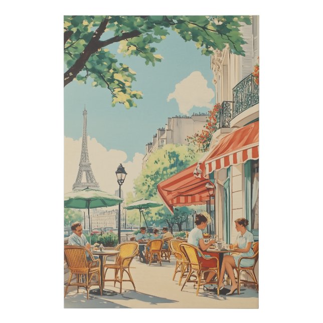 Parisian Café with Eiffel View Faux Canvas Print (Front)