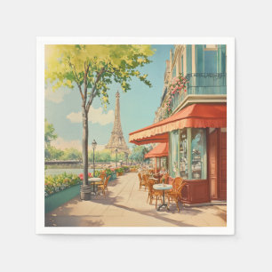 Parisian Café with Eiffel View Napkins