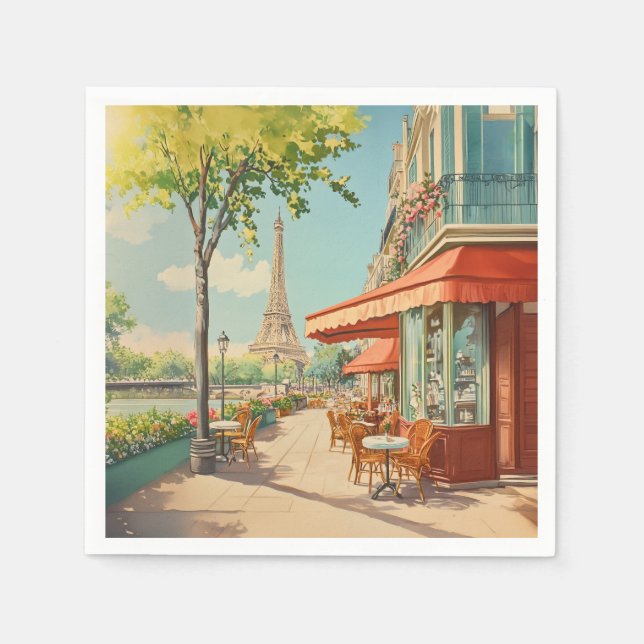 Parisian Café with Eiffel View Napkins (Front)