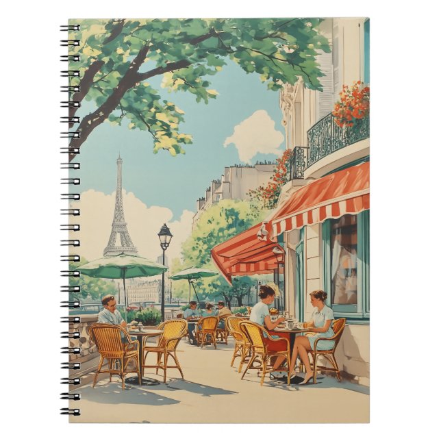 Parisian Café with Eiffel View Notebook (Front)