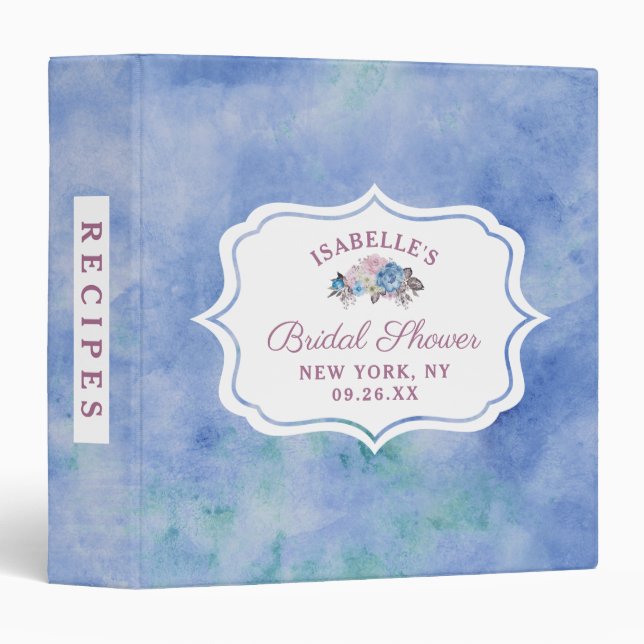 Parisian Charm Blue Bridal Shower Recipe Card 3 Ring Binder (Front/Spine)