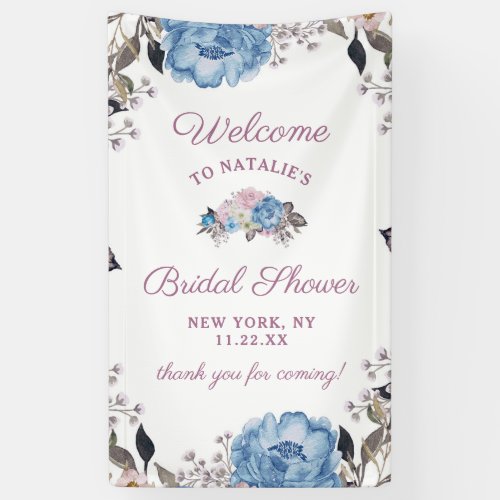 Parisian Charm Blue Floral Bridal Shower Welcome Banner