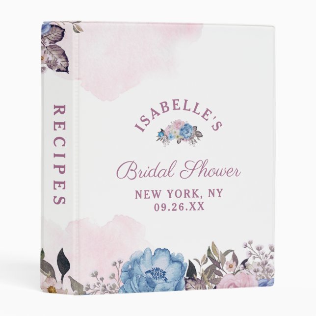 Parisian Charm Blue & Pink Bridal Shower Recipe Mini Binder (Front/Spine)