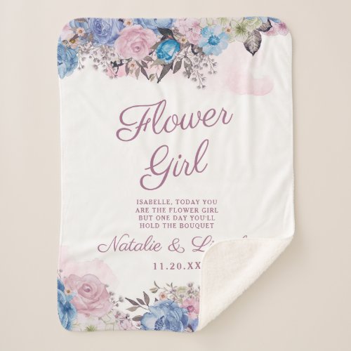 Parisian Charm Blue  Pink Chic Flower Girl Quote Sherpa Blanket