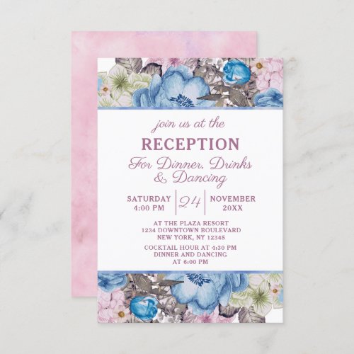 Parisian Charm Blue  Pink Chic Wedding Reception Invitation