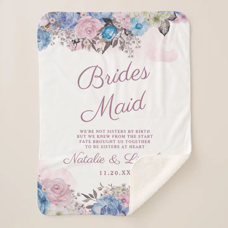 Parisian Charm Blue & Pink Floral Bridesmaid Quote Sherpa Blanket Zazzle
