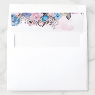Parisian Charm Blue & Pink Floral Chic Wedding Envelope Liner