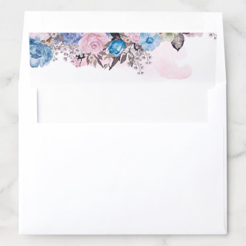 Parisian Charm Blue  Pink Floral Chic Wedding Envelope Liner