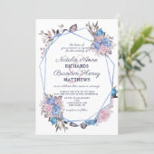 Parisian Charm Blue & Pink Geometric Wedding Invitation (Standing Front)