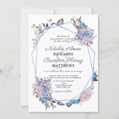 Parisian Charm Blue & Pink Geometric Wedding Invitation (Front)