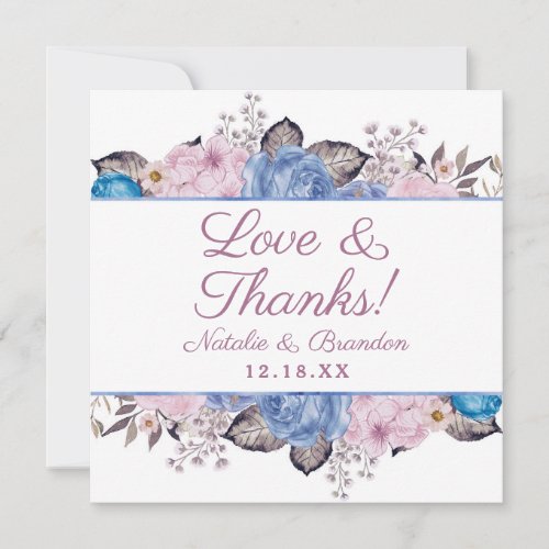 Parisian Charm Blue  Pink Love and Thanks Square Thank You Card