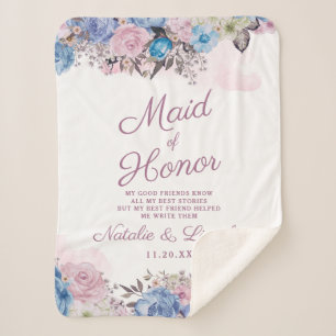 Parisian Charm Blue & Pink Maid of Honor Quote Sherpa Blanket