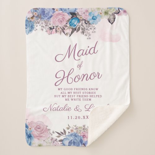 Parisian Charm Blue  Pink Maid of Honor Quote Sherpa Blanket
