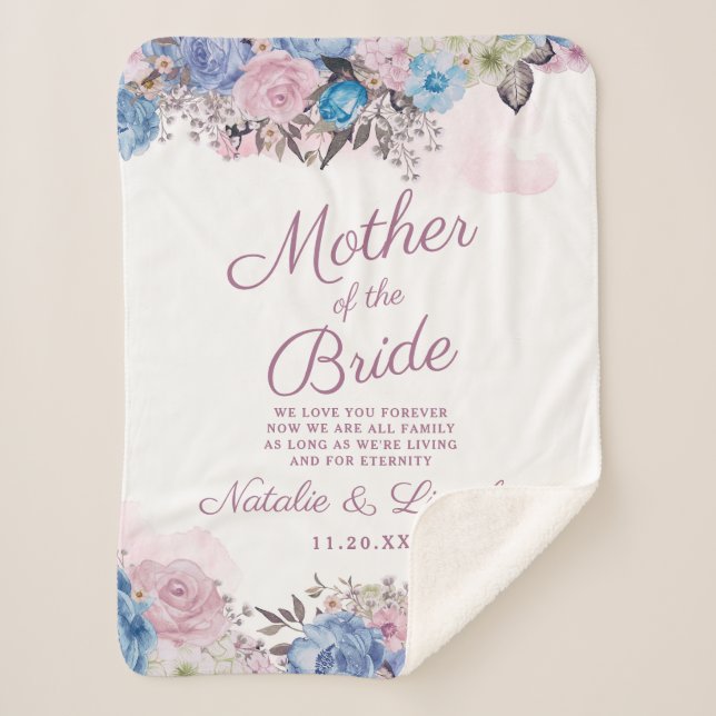 Parisian Charm Blue & Pink Mother of the Bride Sherpa Blanket (Front)