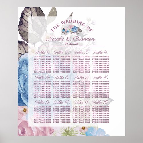 Parisian Charm Blue  Pink Table Seating Chart