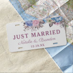 Parisian Charm Blue & Pink Wedding Just Married License Plate<br><div class="desc">Parisian Charm Blue & Pink Floral Chic and Shabby Design with Painted Roses, Leaves, and Flowers. A Charming and Playful Look, with Blush Pink, Dusty Blue, Mauve, Dark Navy Violet color palette. With Hand Painted Watercolor Floral elements, Vintage Classic Script Fonts - Wedding Just Married Newlyweds License Plate Cover! ~...</div>