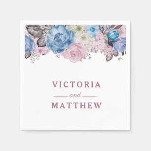 Parisian Charm Blue & Pink Wedding Monogram Dinner Napkins