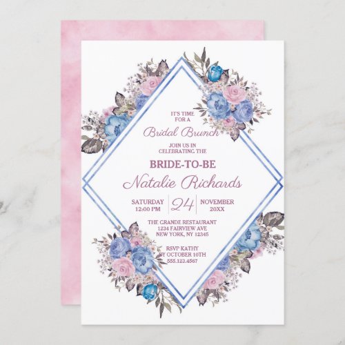 Parisian Charm Floral Diamond Bridal Brunch Shower Invitation