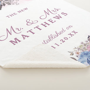 Parisian Charm Floral The New Mr. & Mrs. Newlyweds Sherpa Blanket
