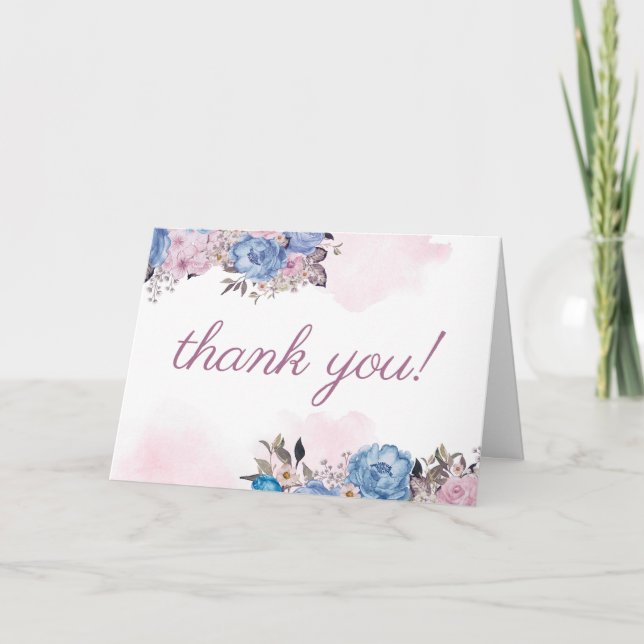 Parisian Charm Flroal Custom Wedding Photo Thank You Card (Front)