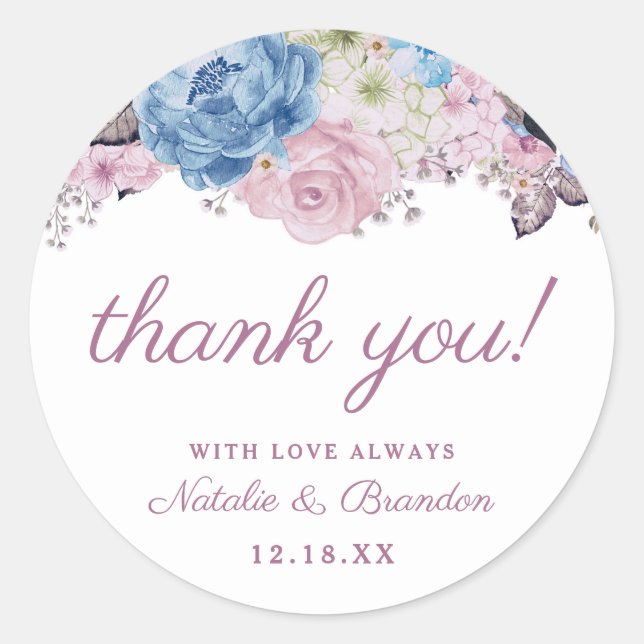Parisian Charm Pink Floral Wedding Thank You Classic Round Sticker (Front)