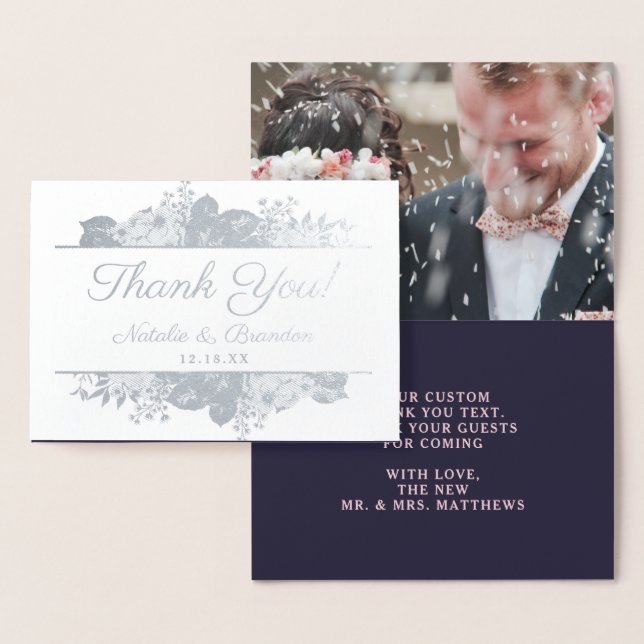 Parisian Charm Thank You Wedding Photo Silver Foil Card (Display)