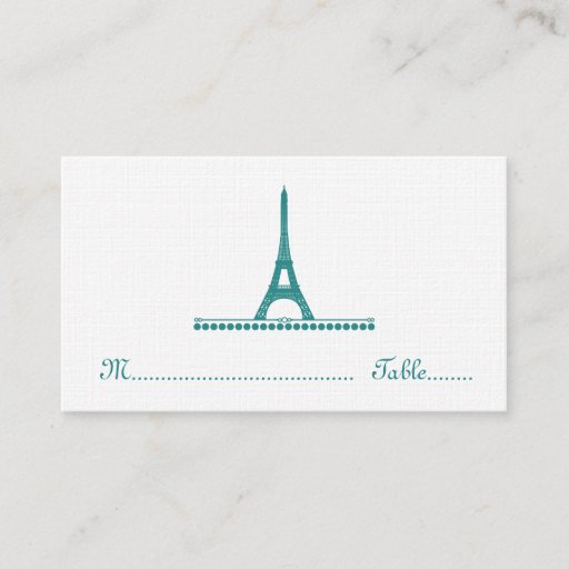 Customizable Parisian Chic Place Card, Teal Business Card Template