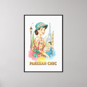 Parisian Chic T-Shirt, Vintage French Fashion Eiff Canvas Print
