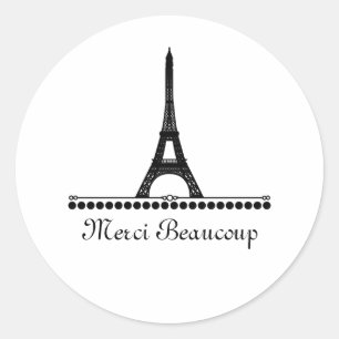 Parisian Chic Thank You Stickers, Black Classic Round Sticker
