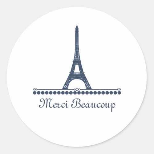 Parisian Chic Thank You Stickers Blue Classic Round Sticker