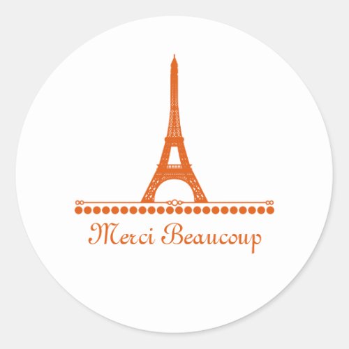 Parisian Chic Thank You Stickers Orange Classic Round Sticker