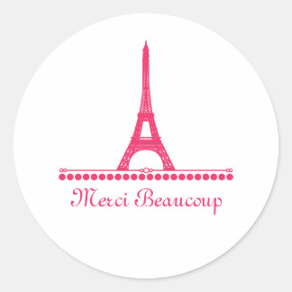 Parisian Chic Thank You Stickers, Pink Classic Round Sticker