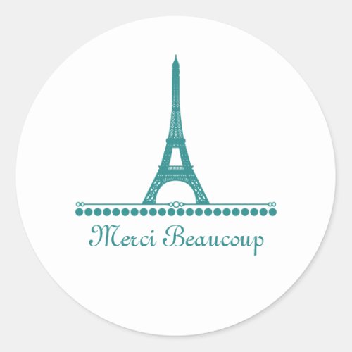 Parisian Chic Thank You Stickers Teal Classic Round Sticker