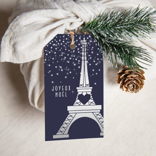 Parisian Christmas with Eiffel Tower and Snow Gift Tags