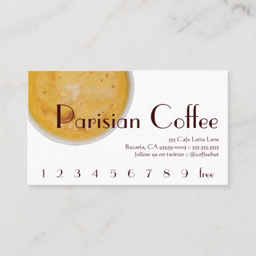 Customizable Parisian Coffee Drink Loyalty / Punch Card Business Card Template