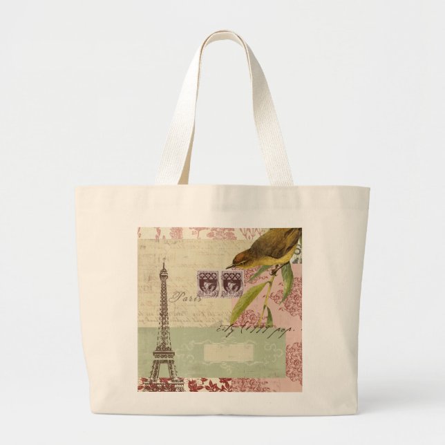 Parisian Collage for Customization Large Tote Bag (Front)