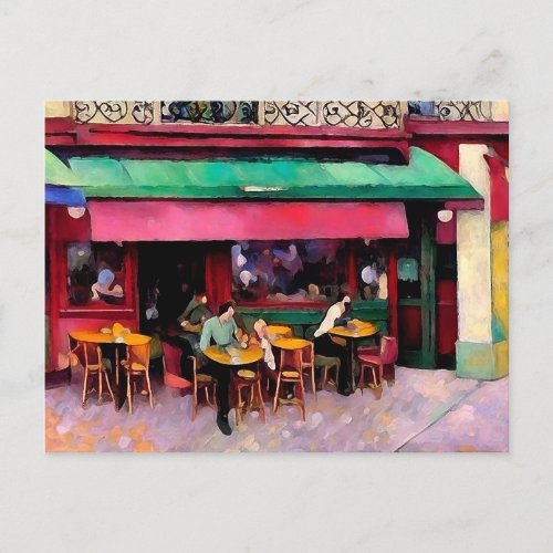 Parisian Colorful Coffee Shop Postcard