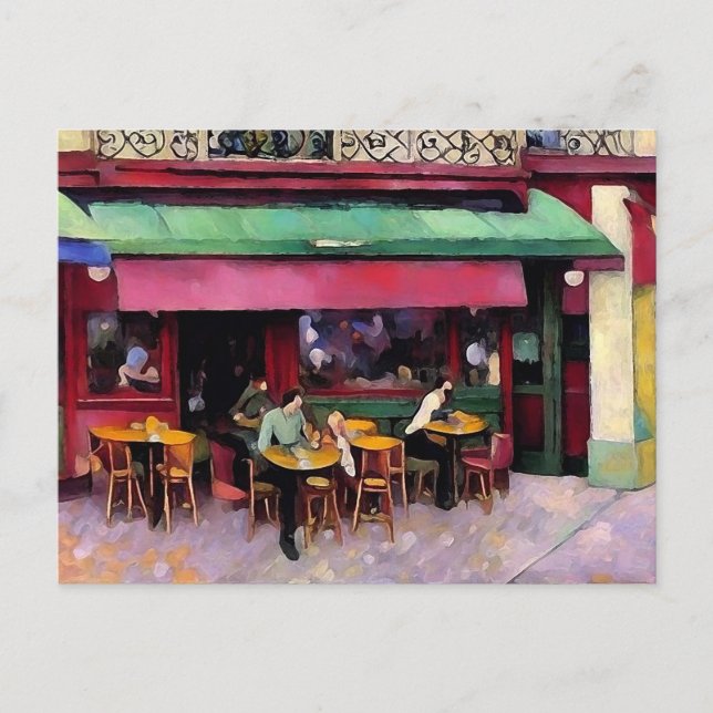 Parisian Colorful Coffee Shop Postcard (Front)