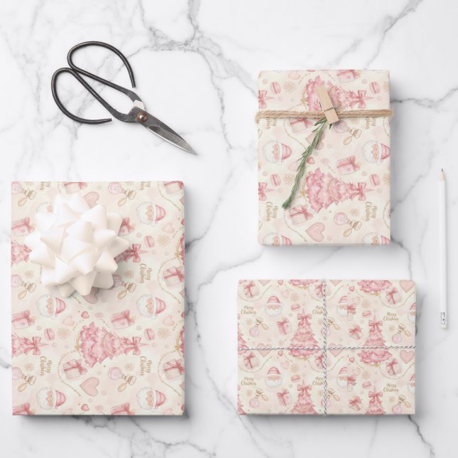 Parisian Coquette Christmas Wrapping Paper Sheets (Front)