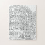 Parisian Corner Black and White Jigsaw Puzzle<br><div class="desc">Hand-drawn Parisian corner illustration makes a stunning jigsaw puzzle. Iconic scenes from Paris,  France made into a delightful puzzle for game night.</div>