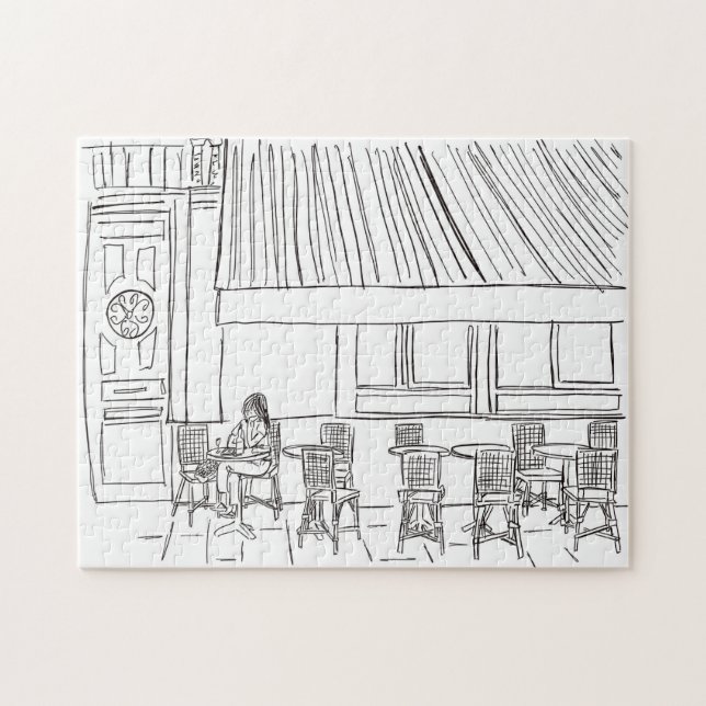 Parisian Corner Black and White Jigsaw Puzzle (Horizontal)