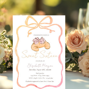 Parisian Croissant Chic Bow Sweet 16 Invitation