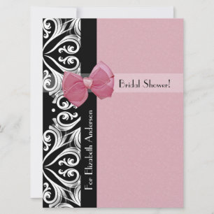 Parisian Damask Pink Ribbon Bridal Shower Invitation