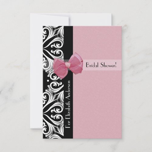 Parisian Damask Pink Ribbon Bridal Shower Custom Announcement