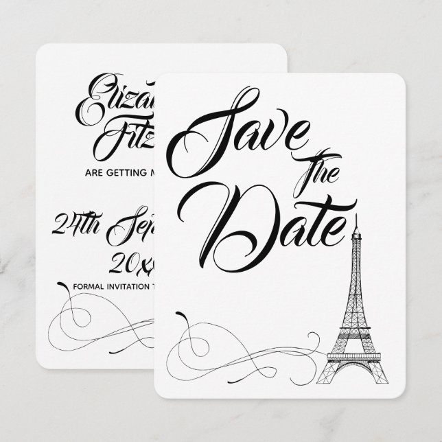 Parisian Doodles Wedding Save The Date Invitation (Front/Back)