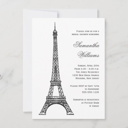 Parisian Eiffel Tower Black &amp; White Bridal Shower Custom Invites